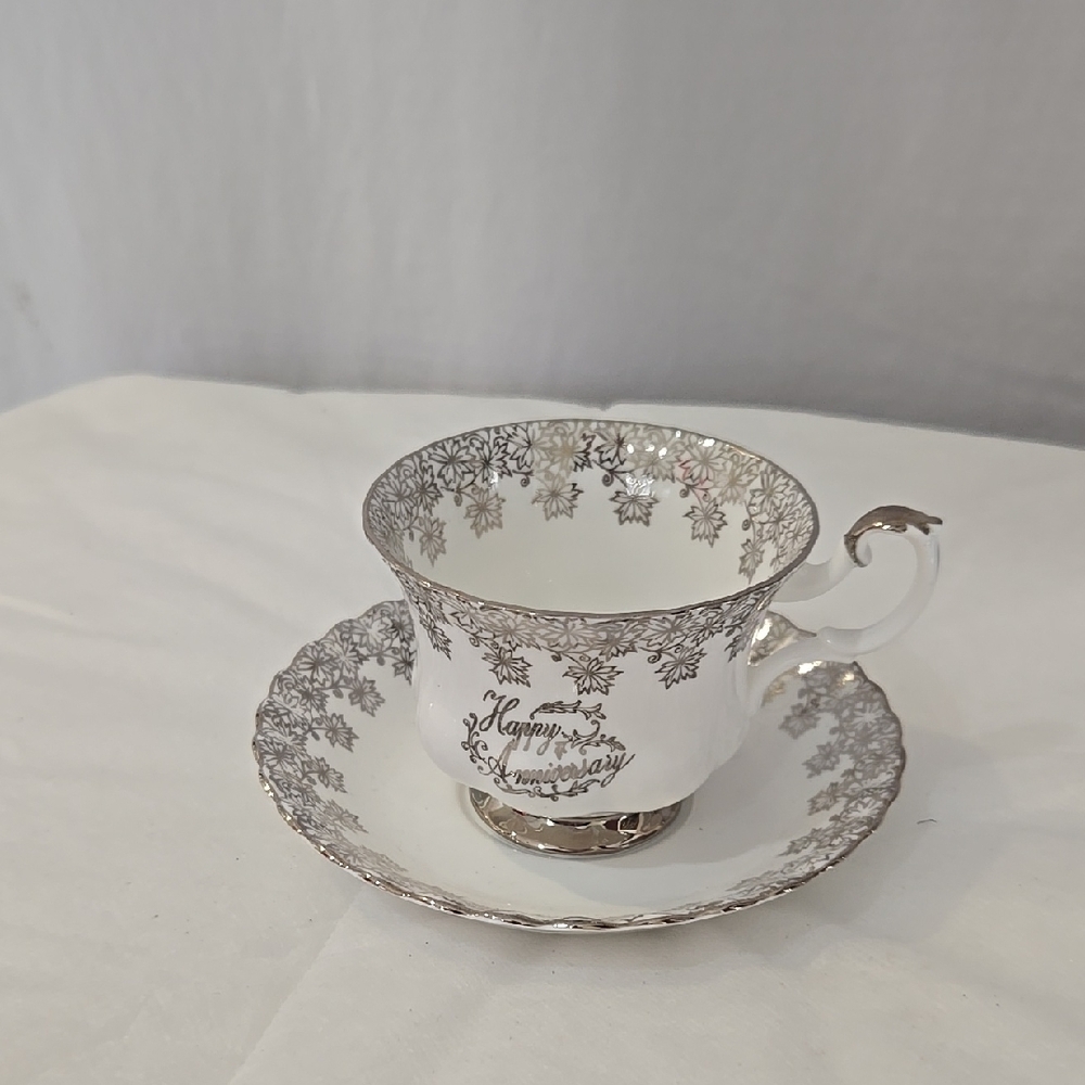 Elegant Silver Trim Teacup and Saucer Set